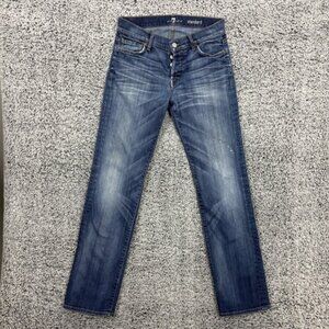 7 For All Mankind Jeans Mens 30x34 Button Fly Straight Leg Distressed Denim USA